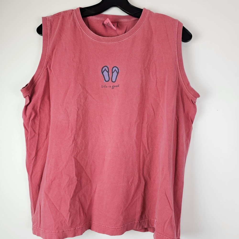 Life is Good Women's Large Pink Tank Top Flip Flops Sleeveless Casual Everyday